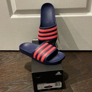 Women’s 5, NWT brand new in box Adidas Adilette Aqua slides navy pink sandals